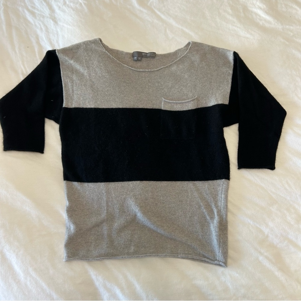 360 Sweater 100% Cashmere Colorblock Grey Black Pullover Boatneck XS